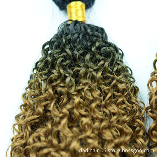 Adorable Heat Resistant Fiber Synthetic Hair Weaves,Single Hair Bundles Ombre Two Tone Gold Color T1b27 Kinky Curl 100g